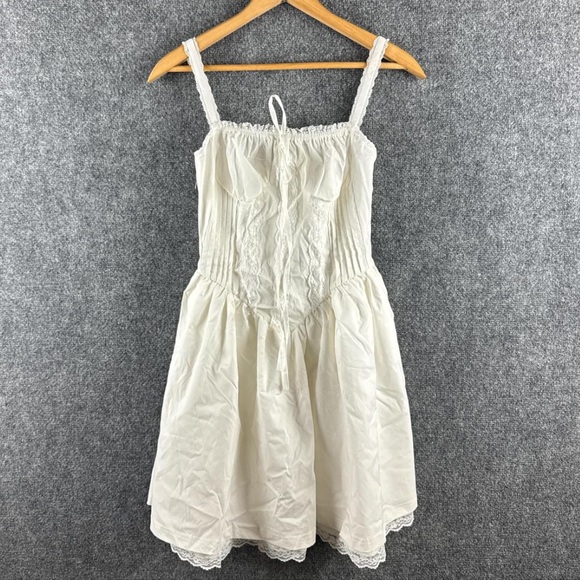 Commense Coastal Cowgirl Lace-Up Cottagecore Off-White/Cream Milkmaid Dress - Picture 3 of 6